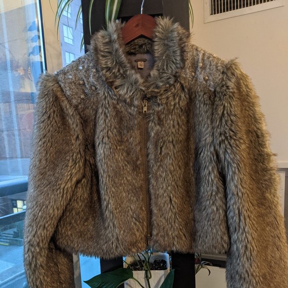 Free People Embellished Shoulder Faux Fur Cropped - Picture 2 of 4